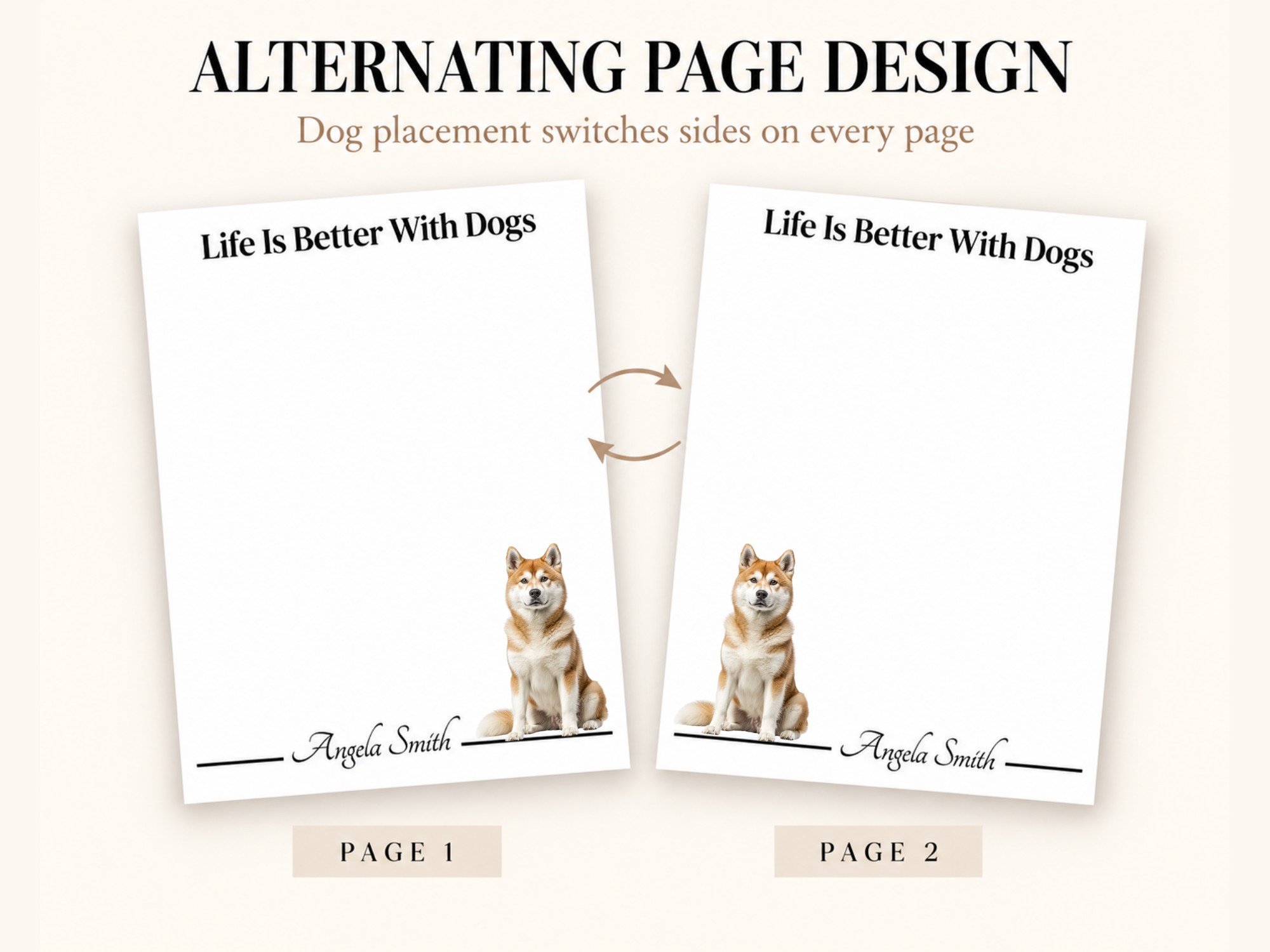 Personalized Akita Notepad - Tan | Lined or Unlined
