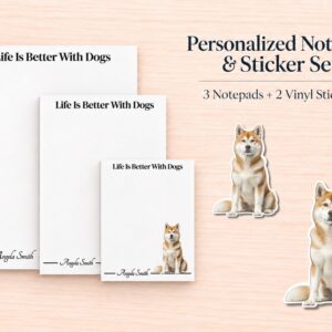 Akita - Tan Stationery Gift Box | Personalized Notepads and Vinyl Dog Stickers