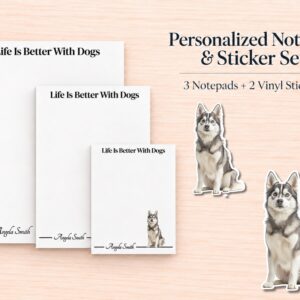 Alaskan Klee Kai Stationery Gift Box | Personalized Notepads and Vinyl Dog Stickers