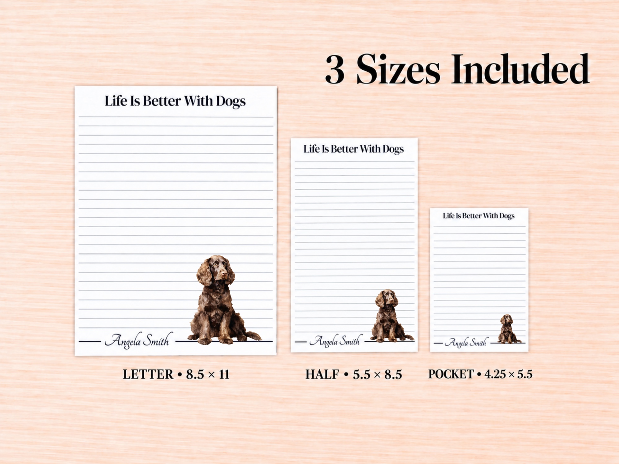 American Water Spaniel Stationery Gift Box | Personalized Notepads and Vinyl Dog Stickers