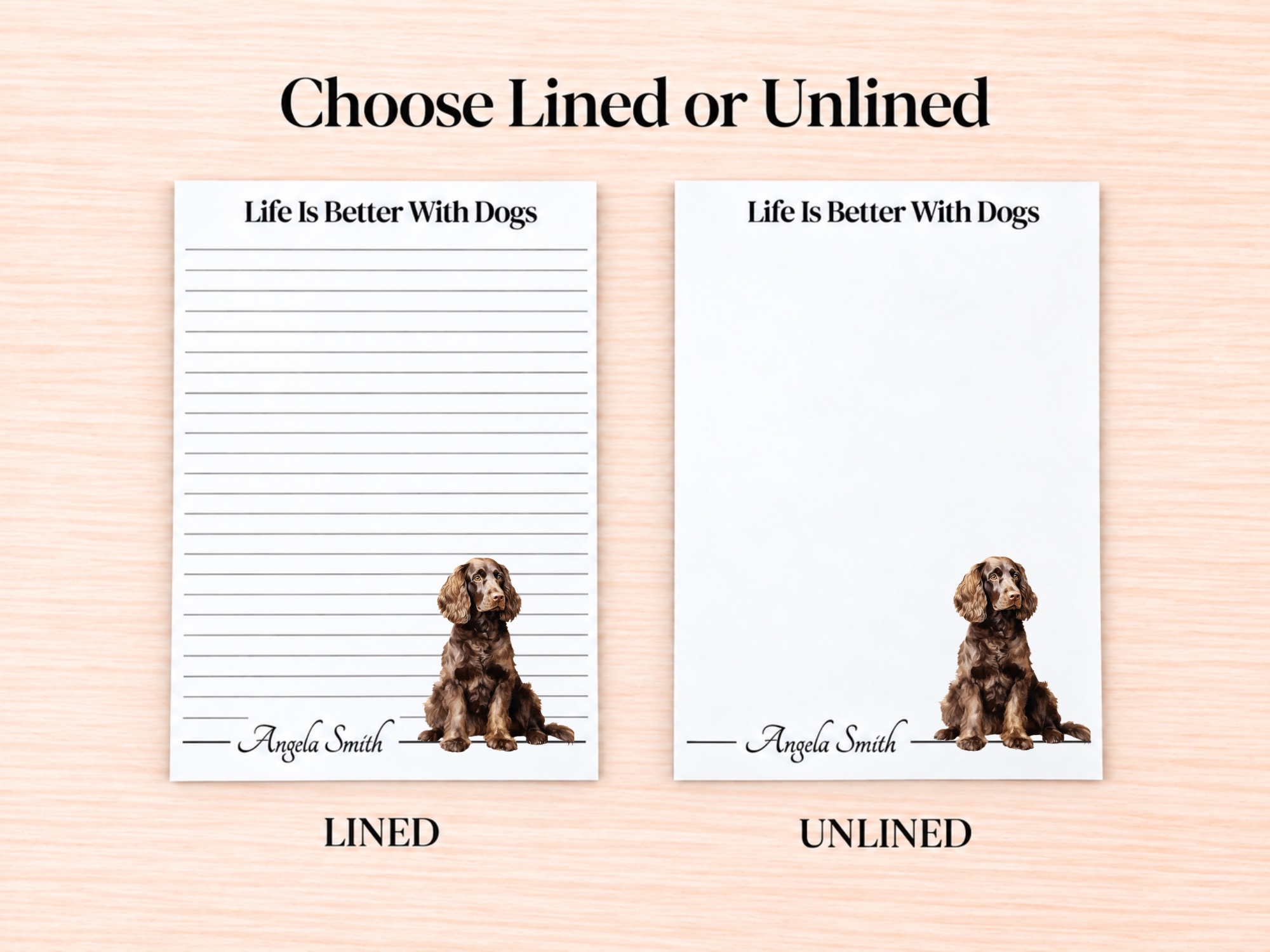 American Water Spaniel Stationery Gift Box | Personalized Notepads and Vinyl Dog Stickers