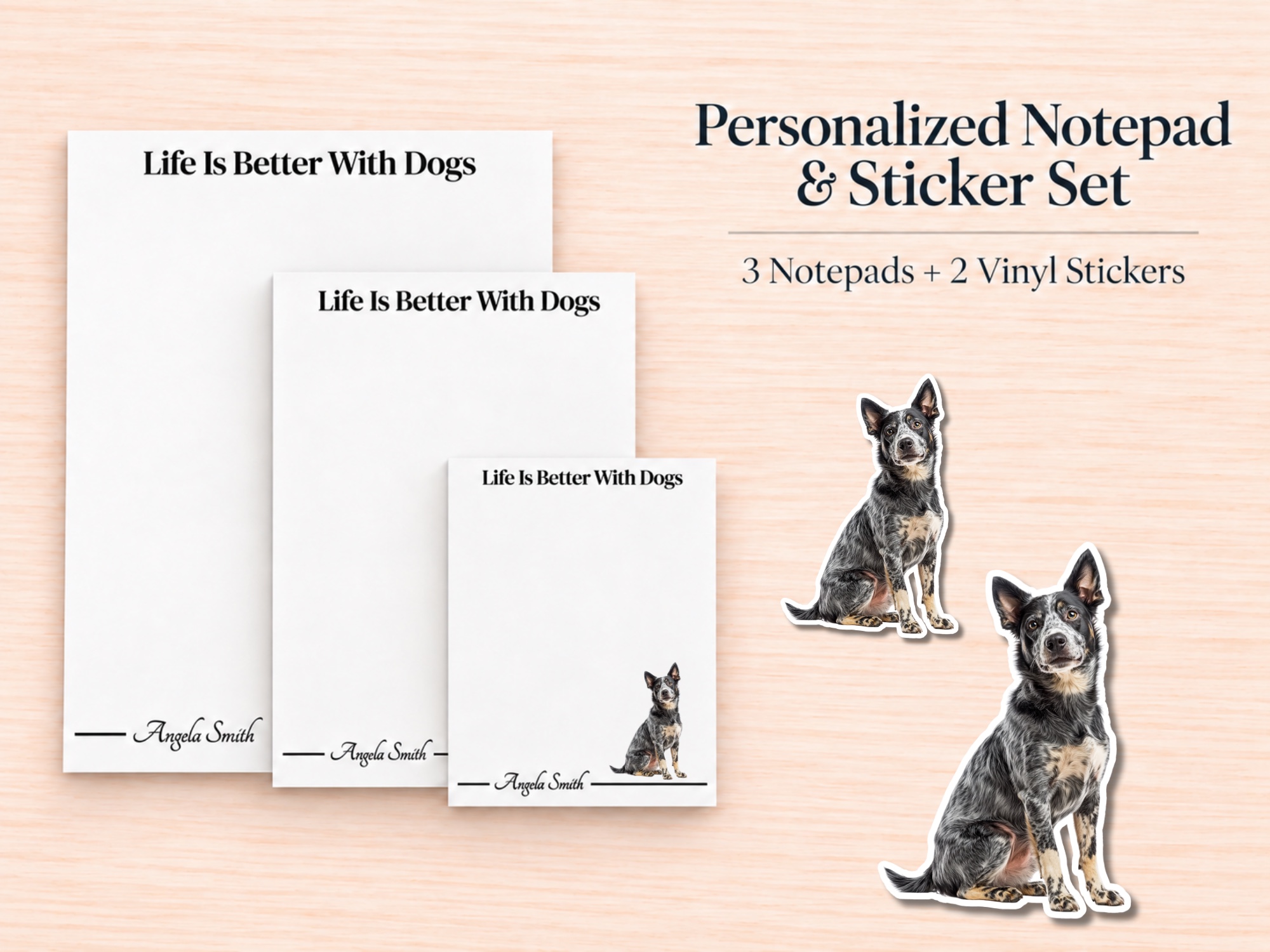 Australian Cattle Dog Blue Stationery Gift Box | Personalized Notepads and Vinyl Dog Stickers