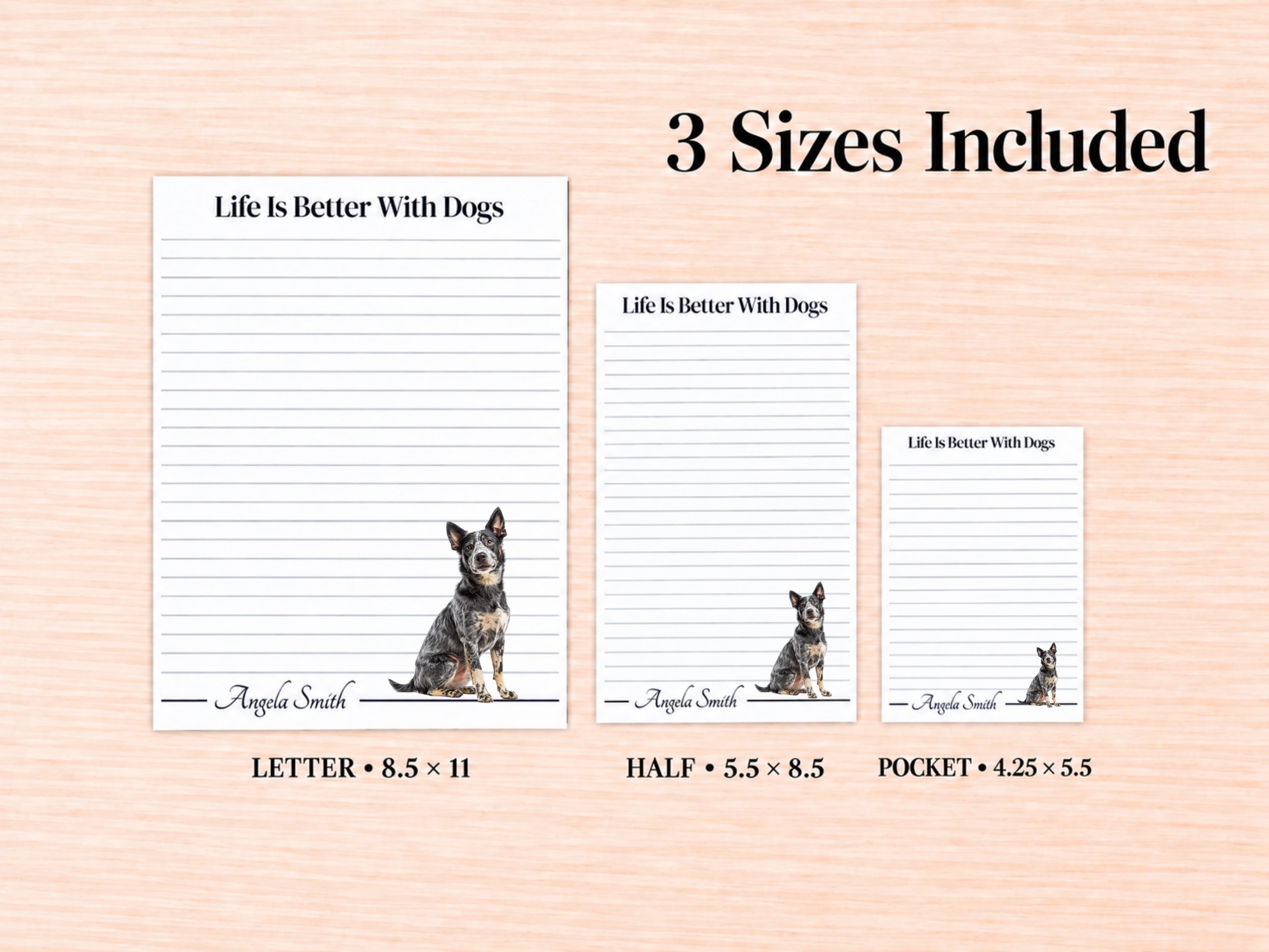 Australian Cattle Dog Blue Stationery Gift Box | Personalized Notepads and Vinyl Dog Stickers