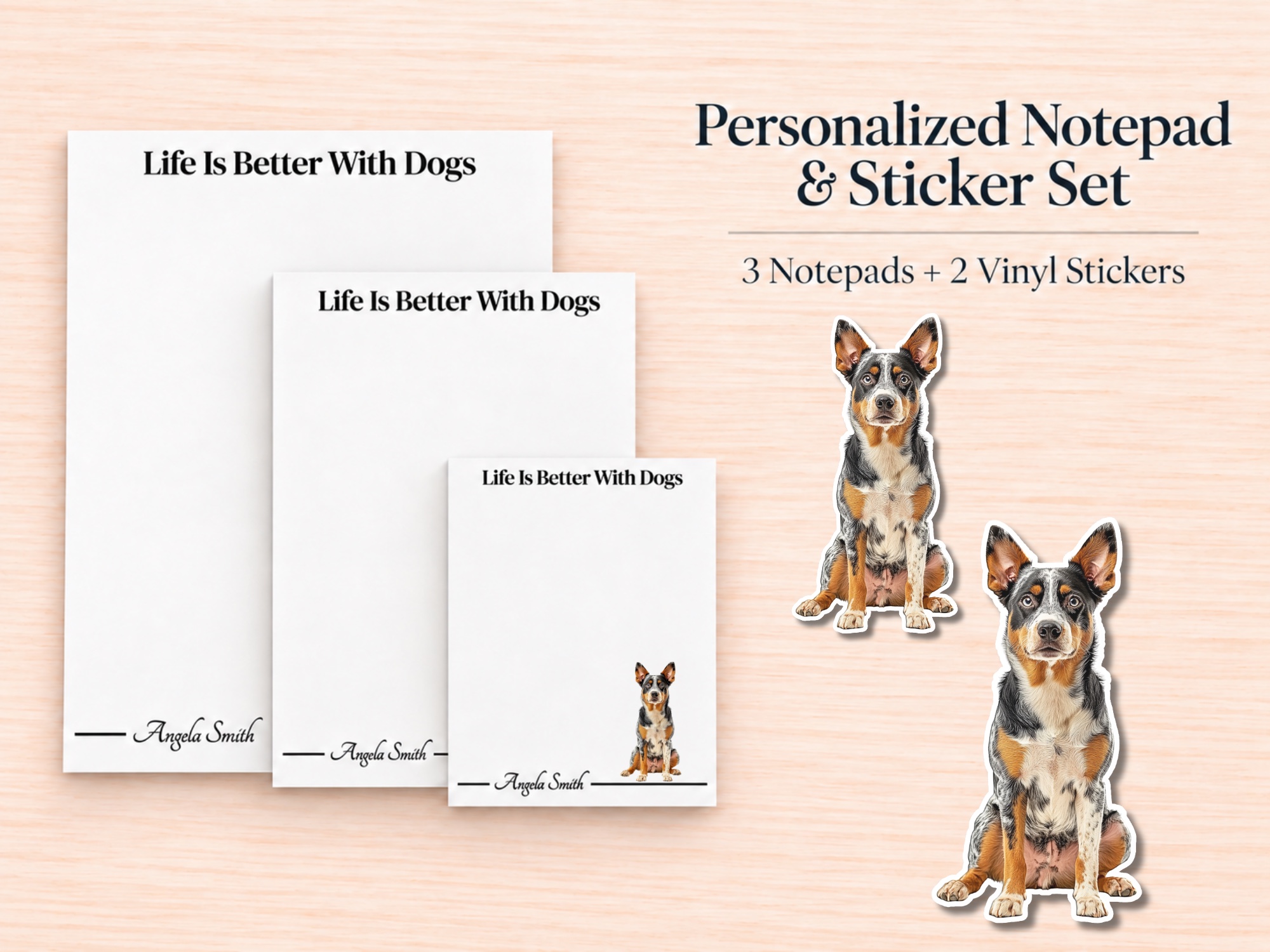 Australian Cattle Dog Red Stationery Gift Box | Personalized Notepads and Vinyl Dog Stickers