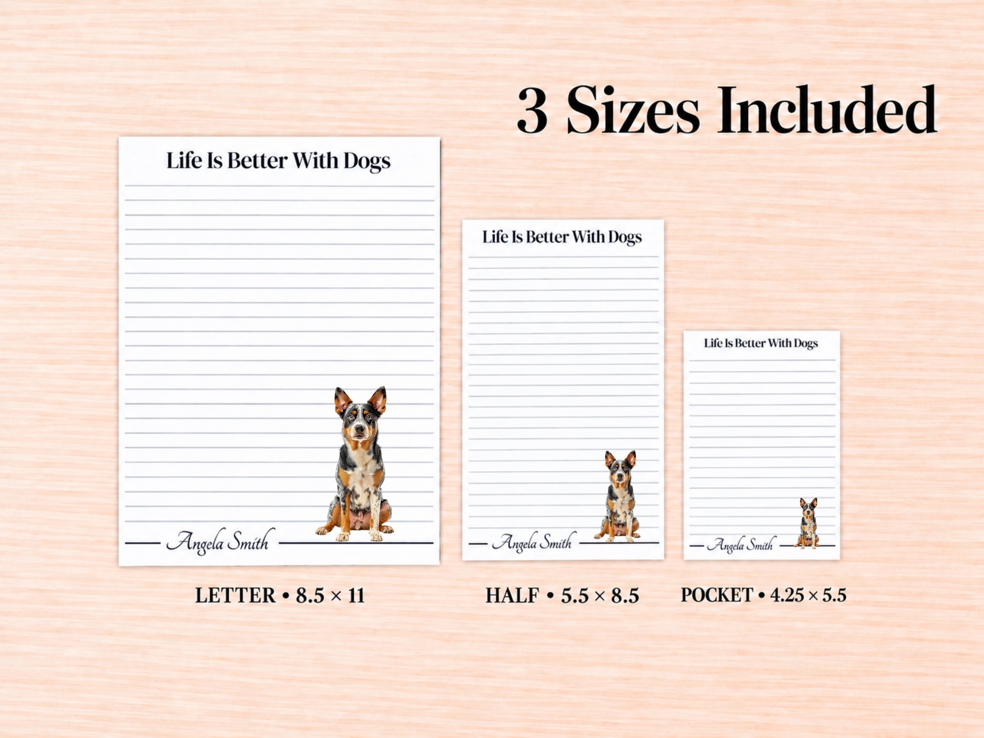 Australian Cattle Dog Red Stationery Gift Box | Personalized Notepads and Vinyl Dog Stickers