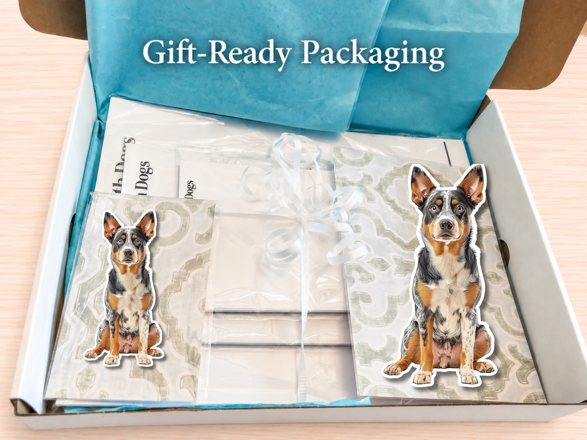 Australian Cattle Dog Red Stationery Gift Box | Personalized Notepads and Vinyl Dog Stickers