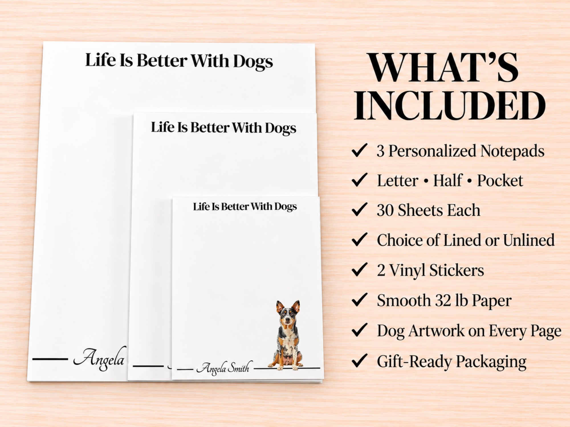 Australian Cattle Dog Red Stationery Gift Box | Personalized Notepads and Vinyl Dog Stickers