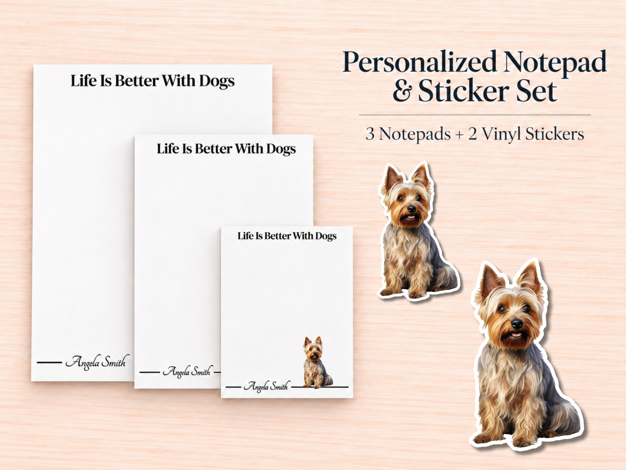 Australian Terrier Stationery Gift Box | Personalized Notepads and Vinyl Dog Stickers