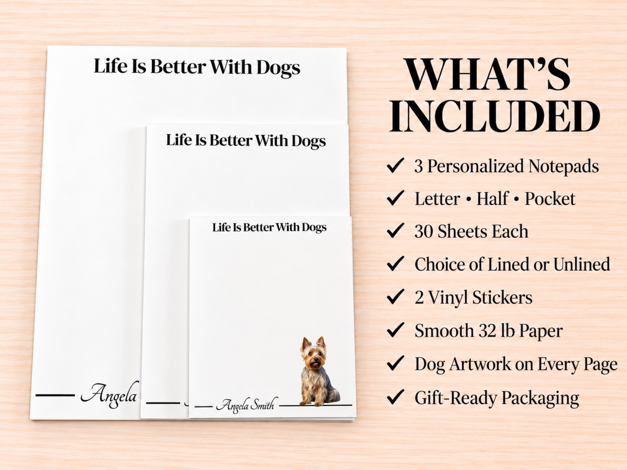 Australian Terrier Stationery Gift Box | Personalized Notepads and Vinyl Dog Stickers