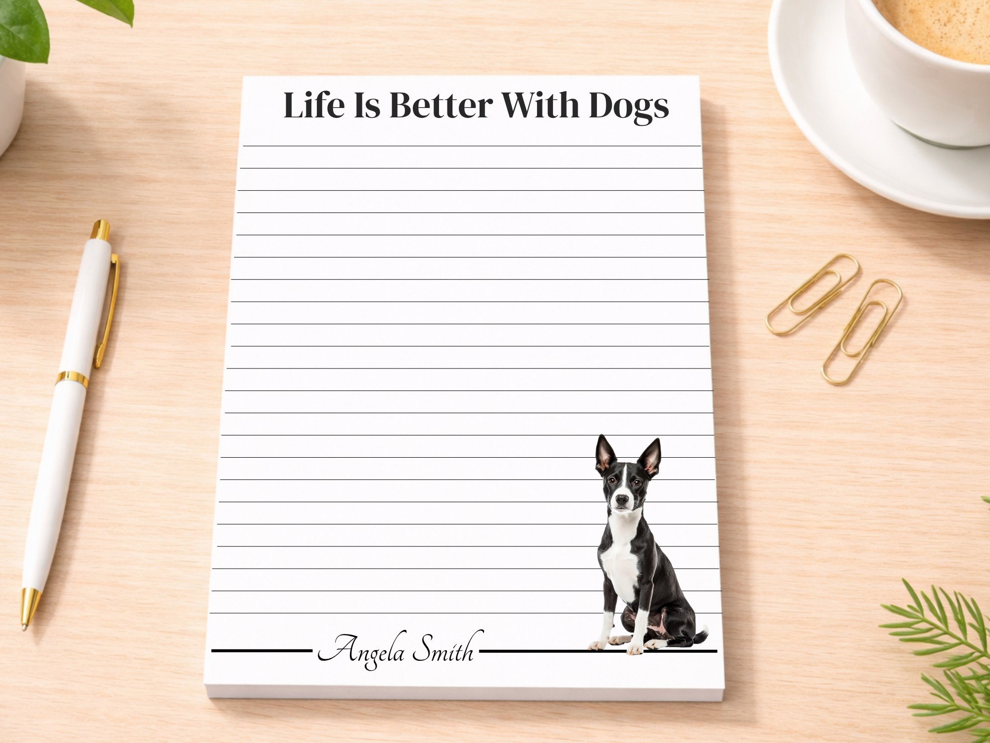 Personalized Basenji Notepad - Black | Lined or Unlined