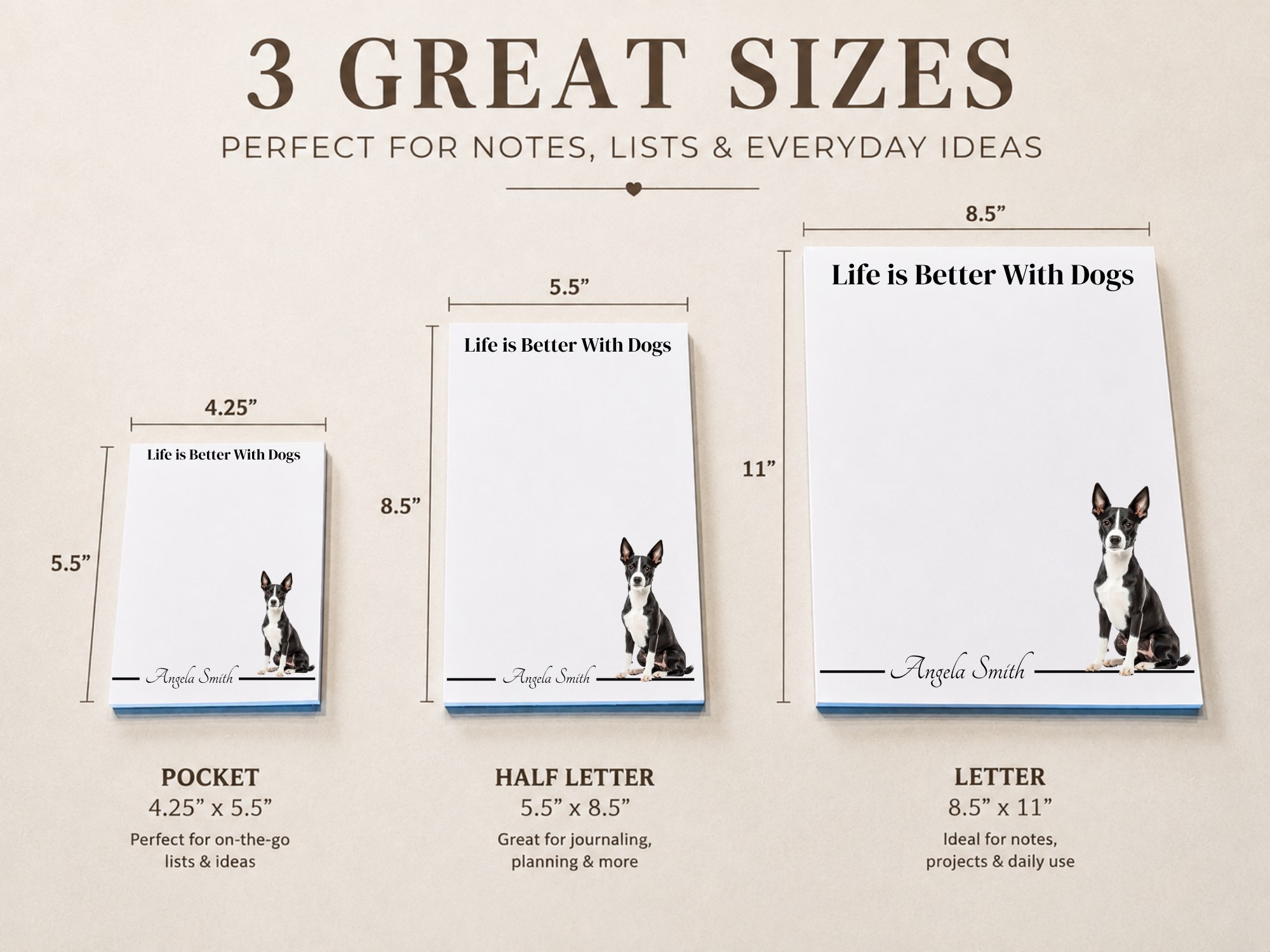 Personalized Basenji Notepad - Black | Lined or Unlined