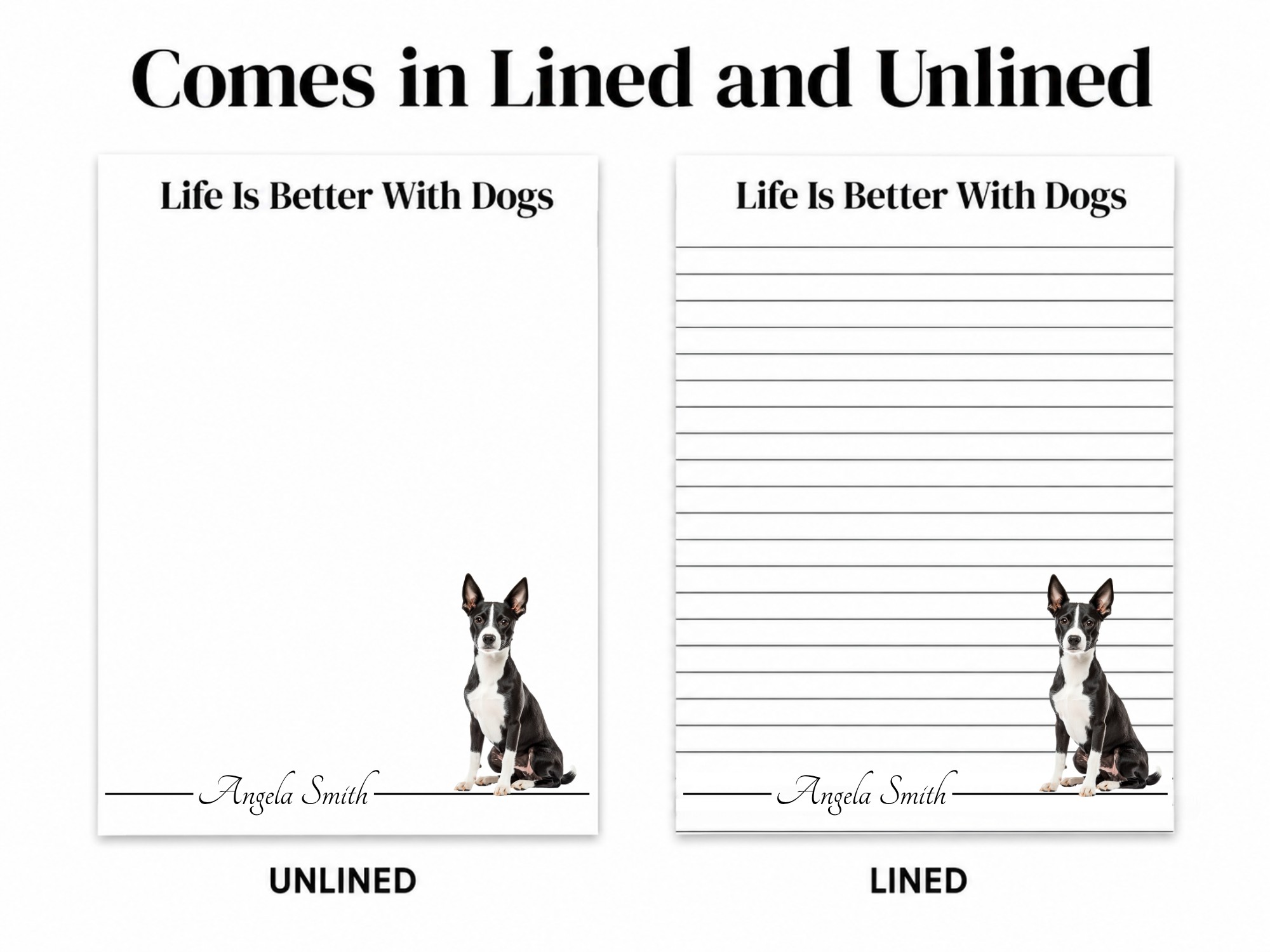 Personalized Basenji Notepad - Black | Lined or Unlined