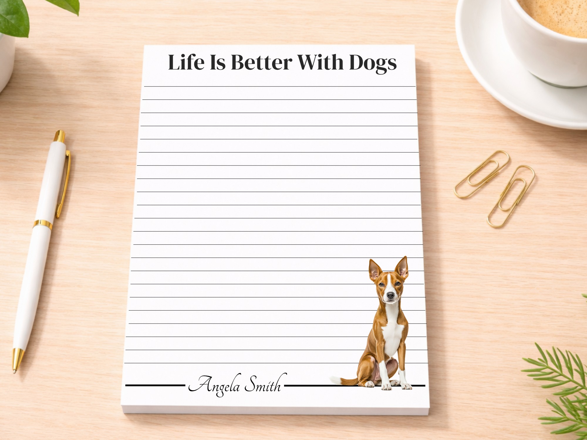 Personalized Basenji Notepad - Red | Lined or Unlined