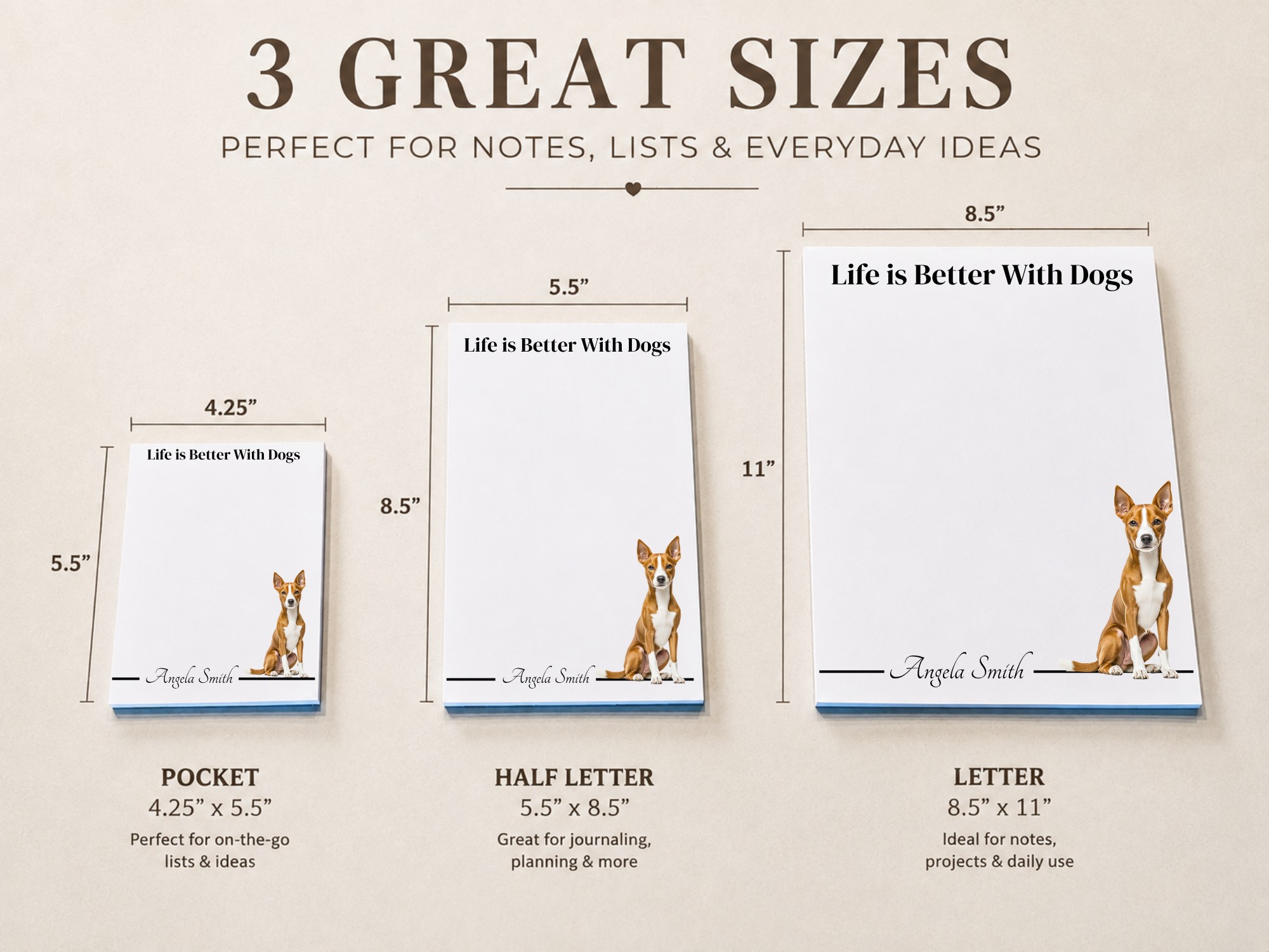 Personalized Basenji Notepad - Red | Lined or Unlined