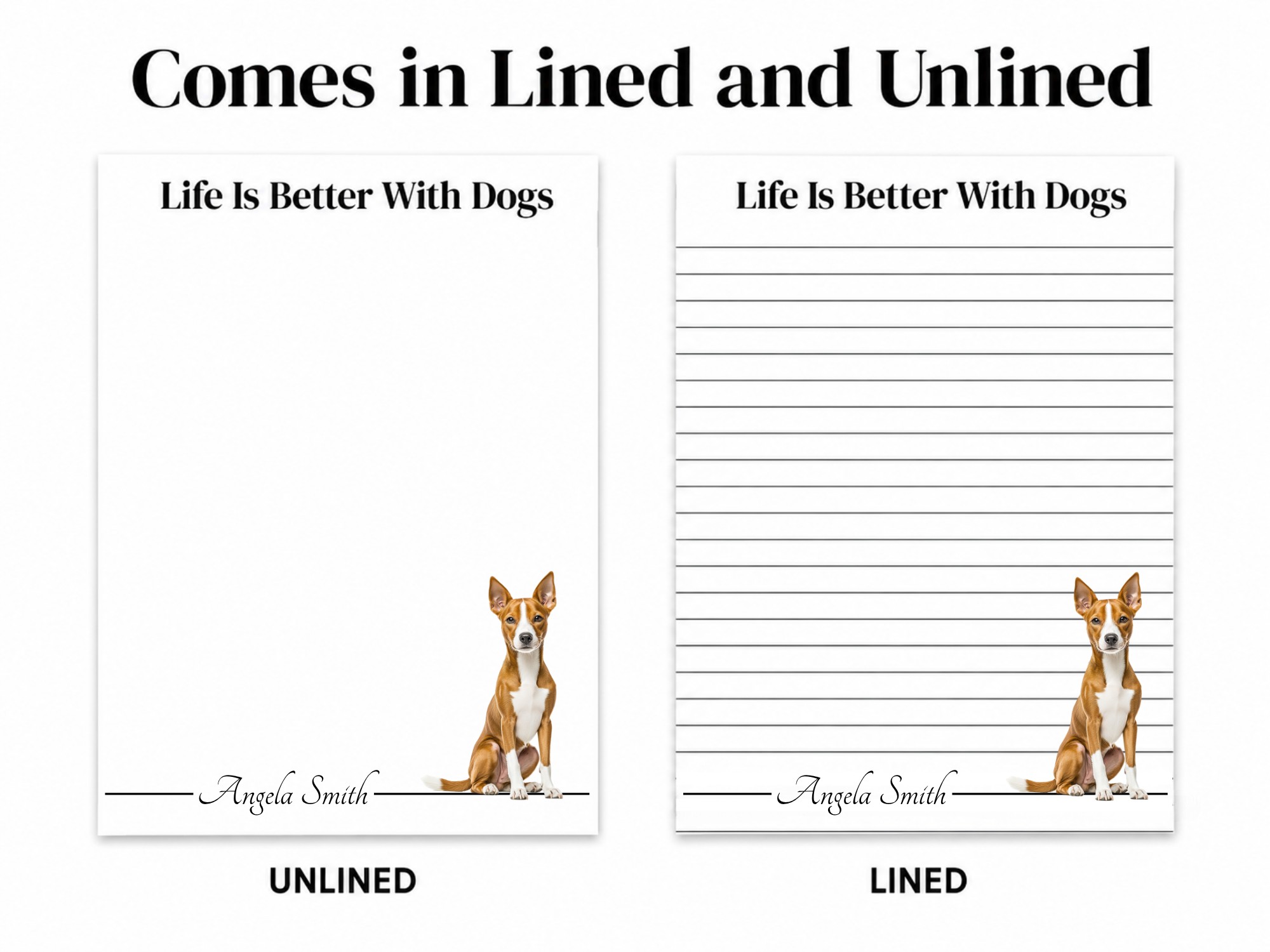 Personalized Basenji Notepad - Red | Lined or Unlined