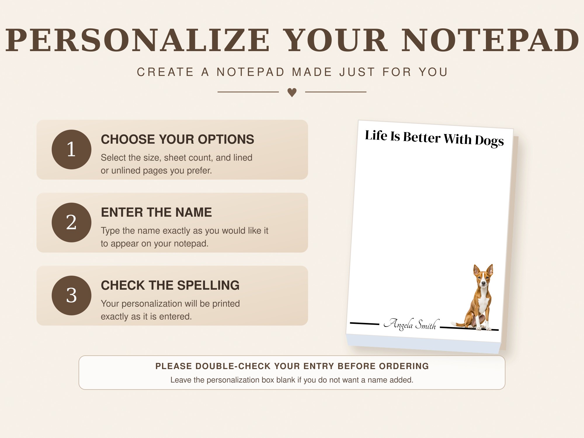 Personalized Basenji Notepad - Red | Lined or Unlined
