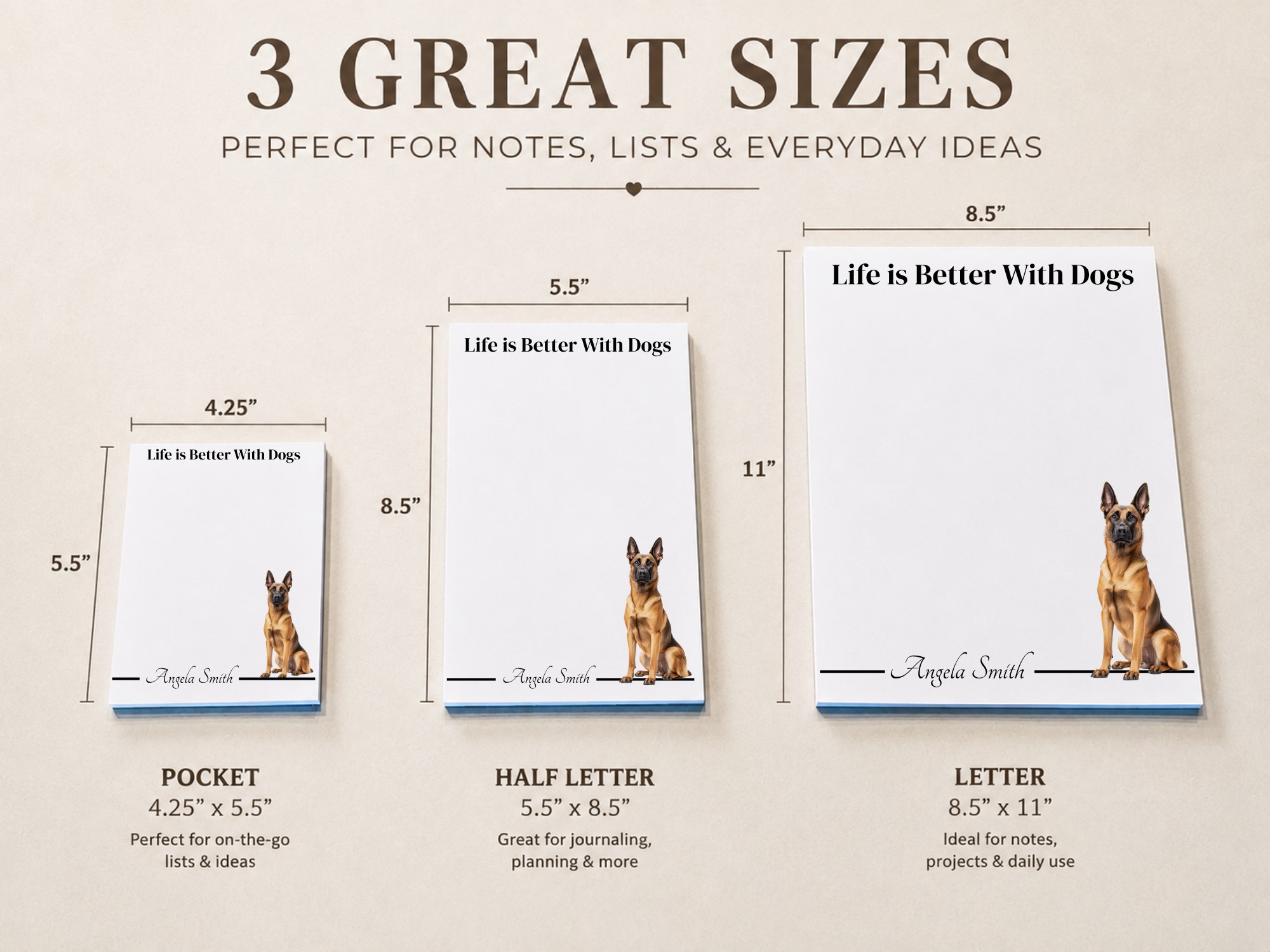 Personalized Belgian Malinois Notepad | Lined or Unlined
