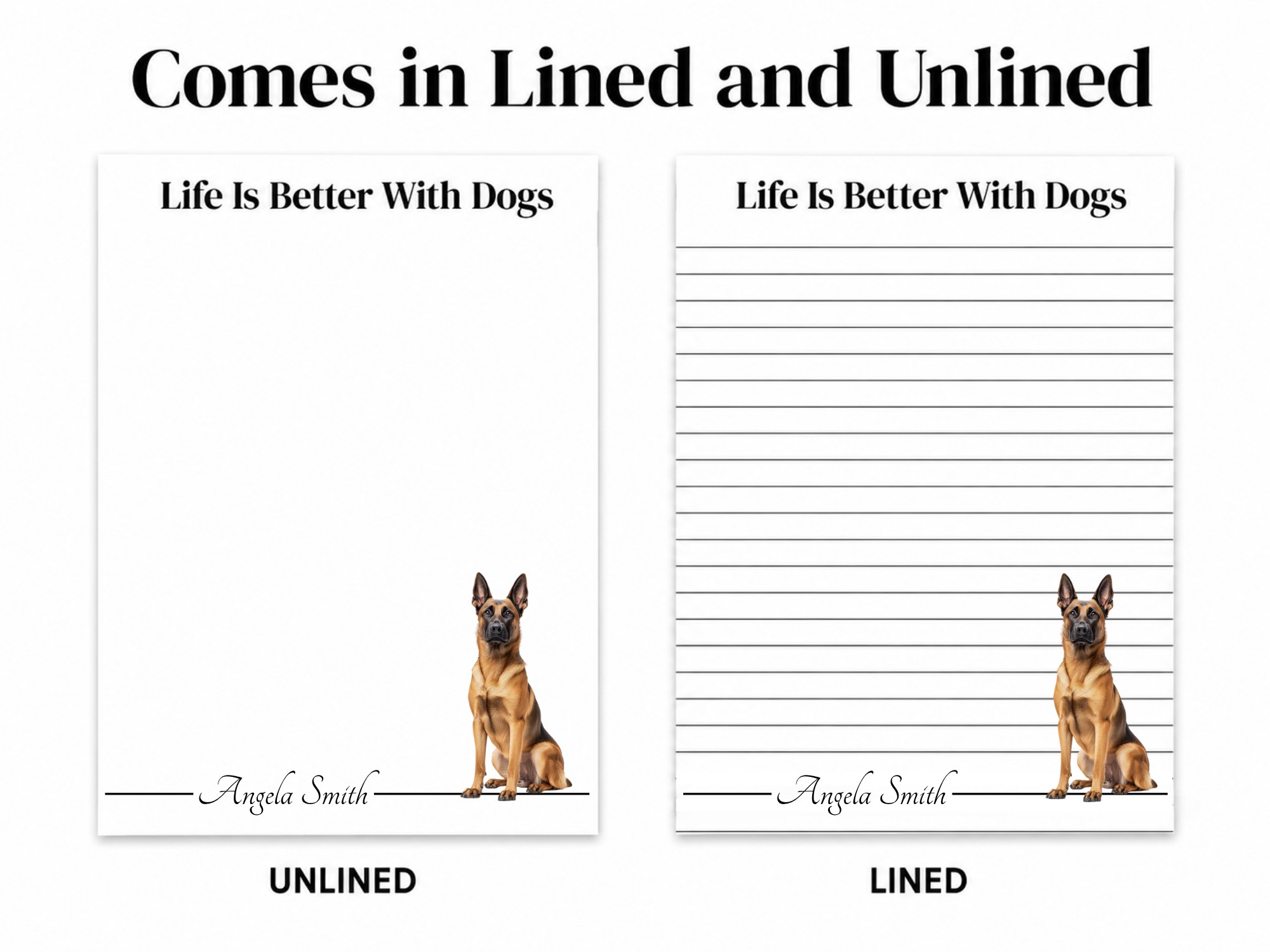 Personalized Belgian Malinois Notepad | Lined or Unlined