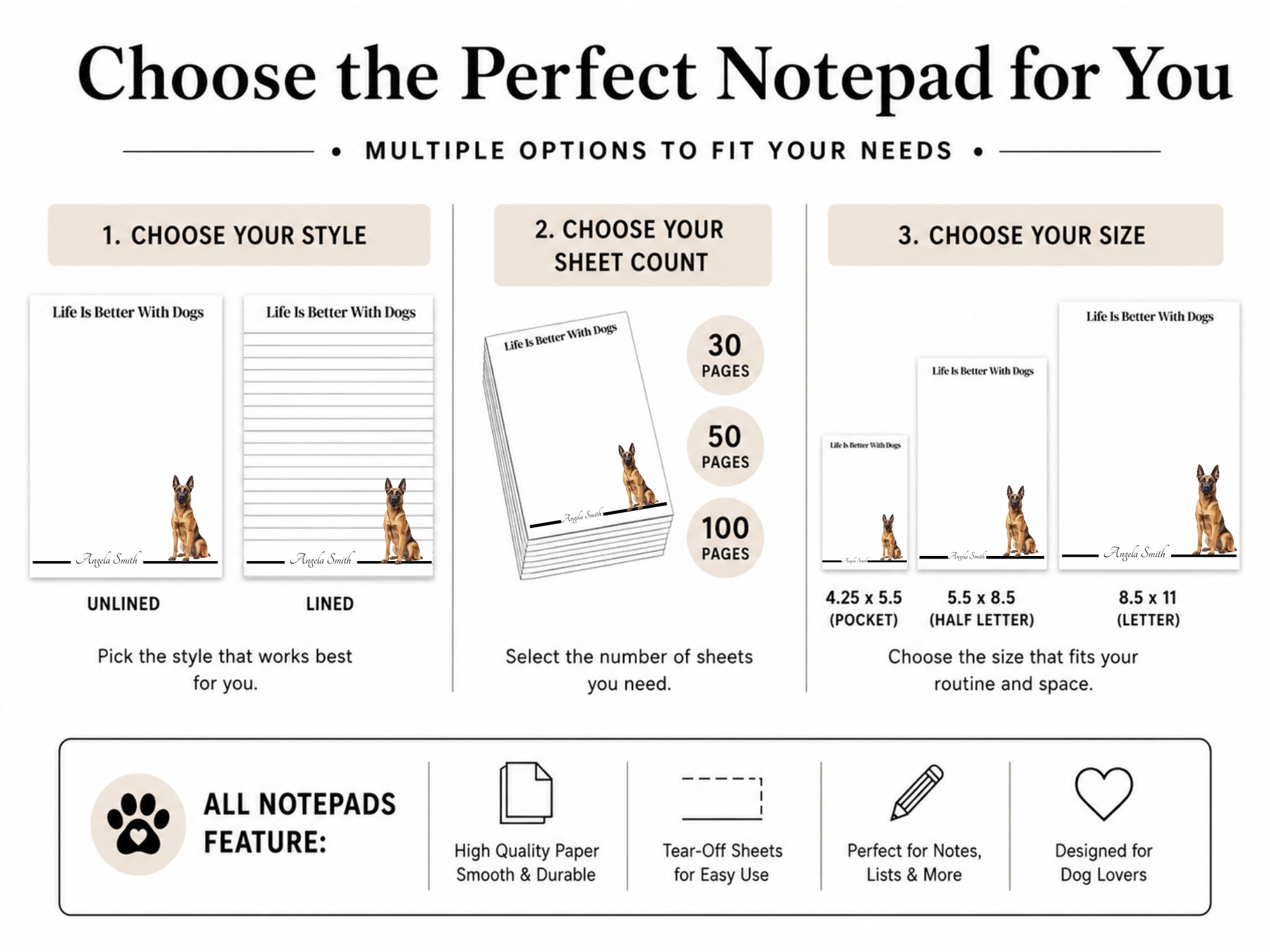 Personalized Belgian Malinois Notepad | Lined or Unlined