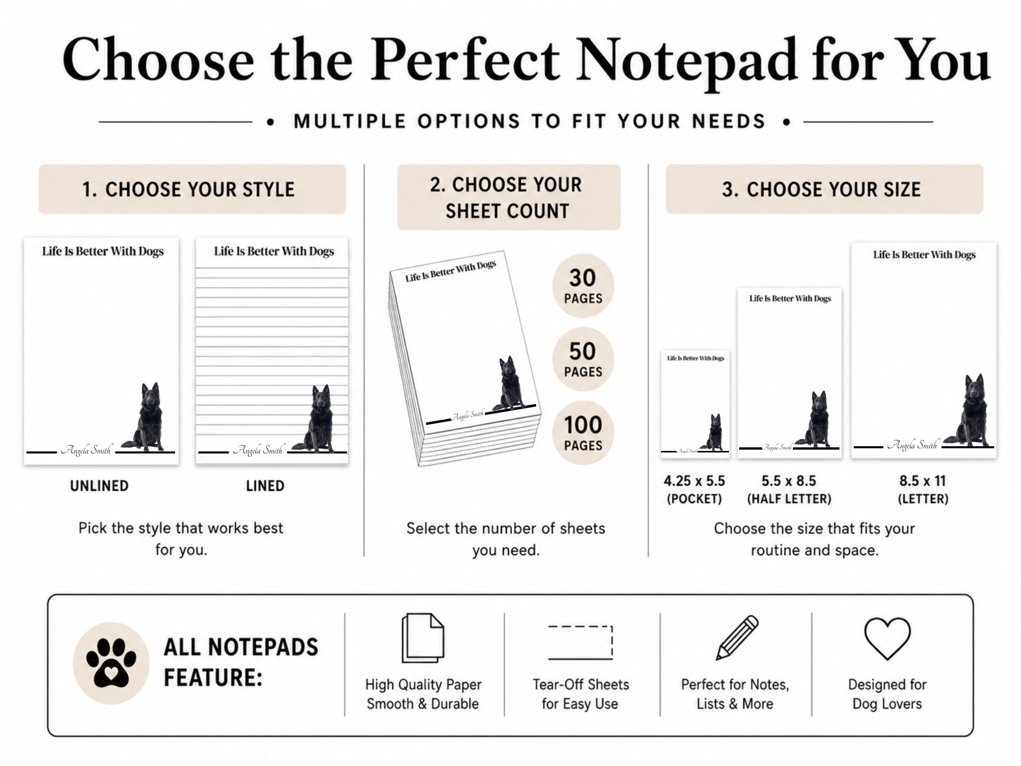 Personalized Belgian Sheepdog Notepad | Lined or Unlined