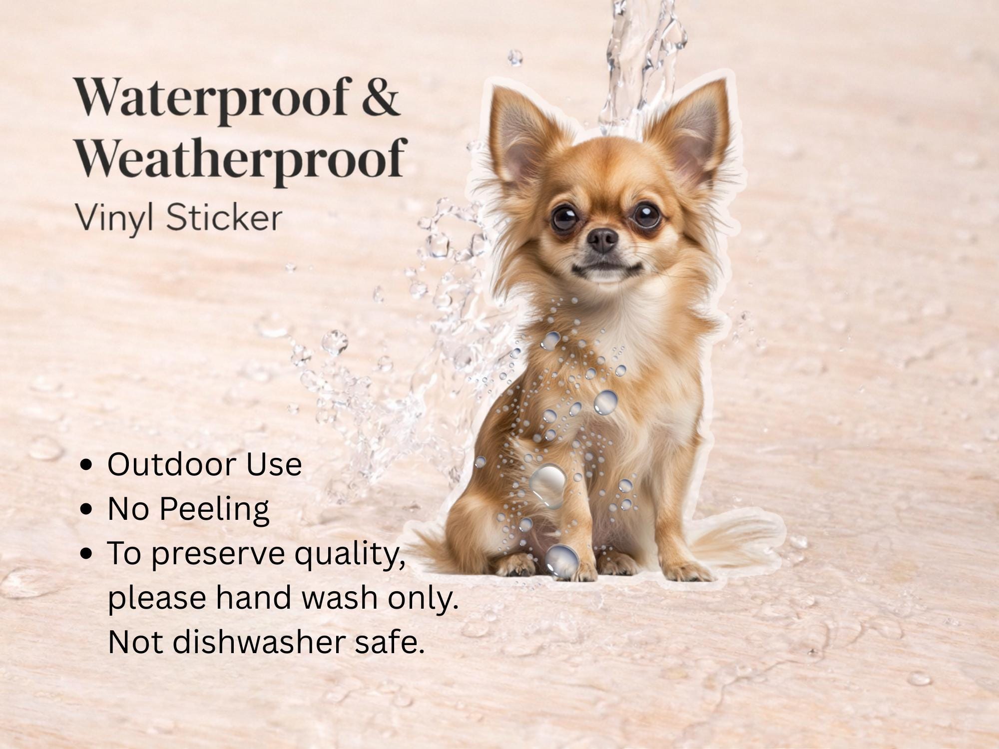 Long Hair Chihuahua Sticker | Waterproof Vinyl Tan Long Hair Chihuahua Decal (Laptop, Water Bottle) - Image 3