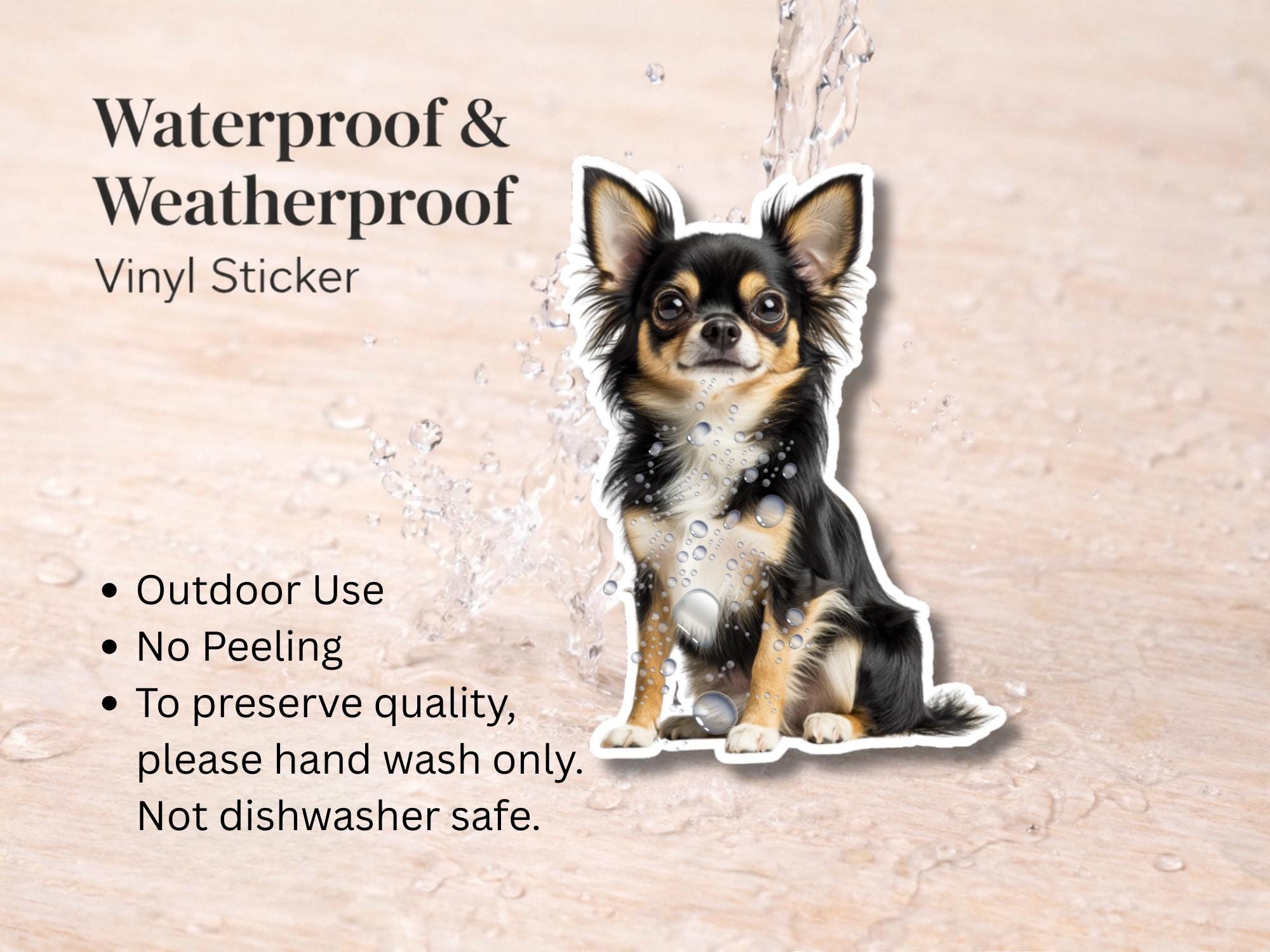 Long Hair Chihuahua Sticker | Waterproof Vinyl Long Hair Black Chihuahua Decal (Laptop, Water Bottle) - Image 3