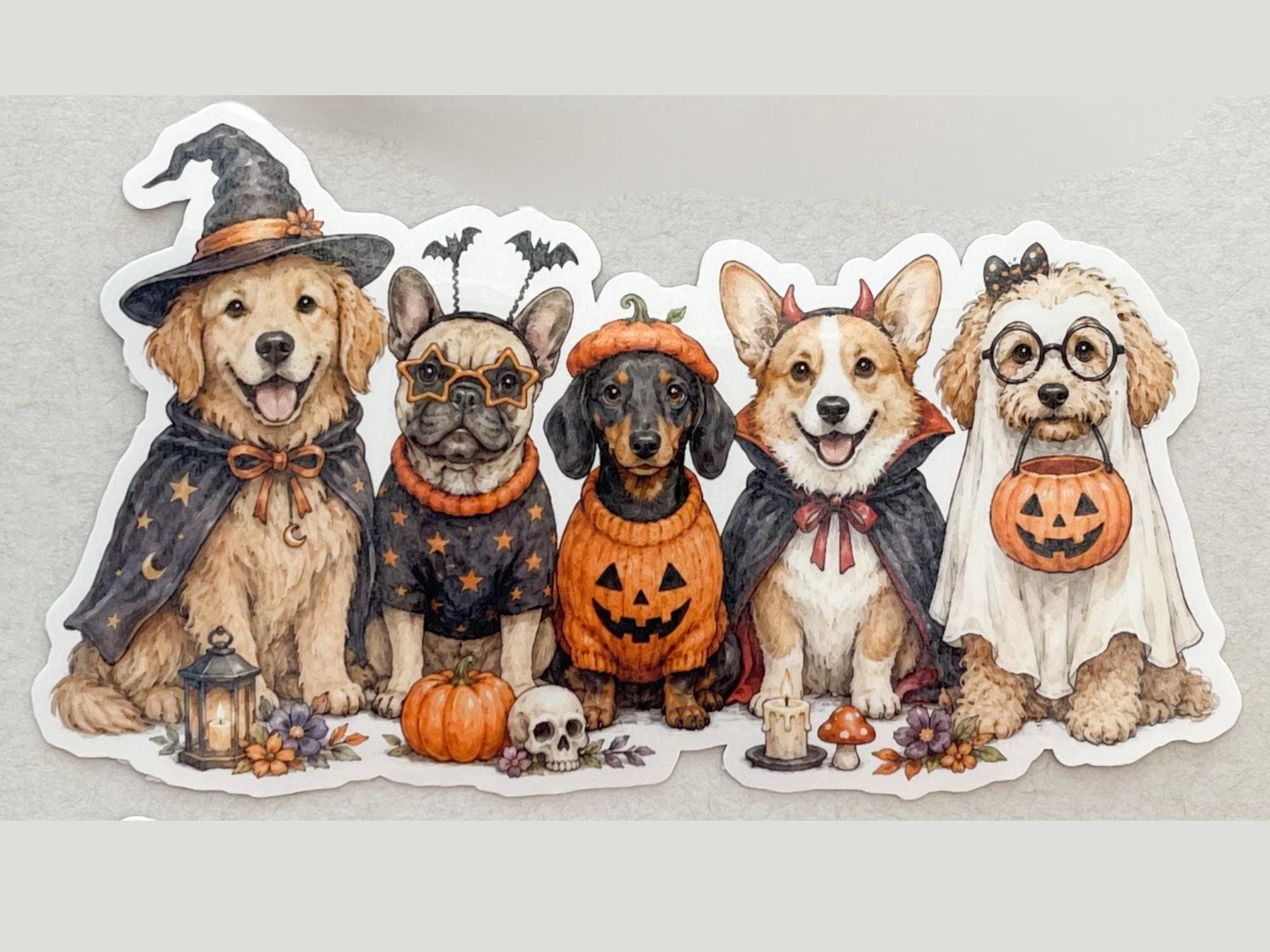 Dog Halloween Sticker | Waterproof Vinyl | Autumn Seasonal Pumpkin Spooky Puppy Costume - Image 5