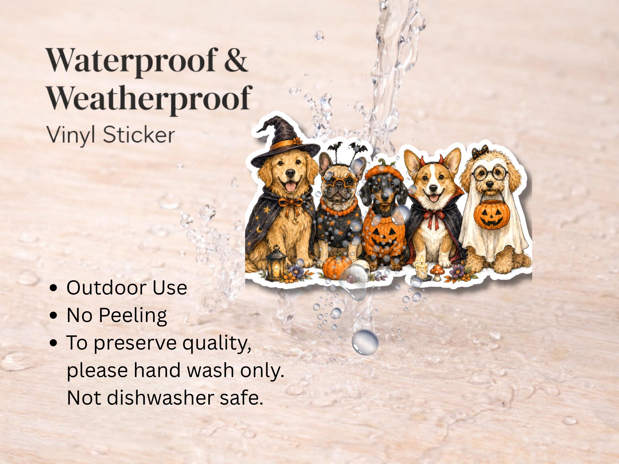 Dog Halloween Sticker | Waterproof Vinyl | Autumn Seasonal Pumpkin Spooky Puppy Costume - Image 3