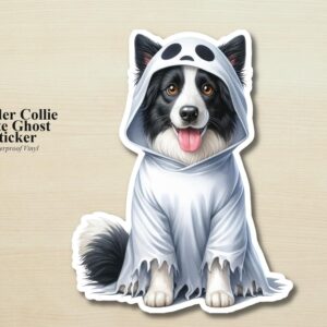 Border Collie Dog Ghost Puppy Sticker | Waterproof Vinyl Halloween Costume Dog Decal