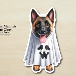Belgian Malinois Ghost Puppy Sticker | Waterproof Vinyl Halloween Costume Dog Decal