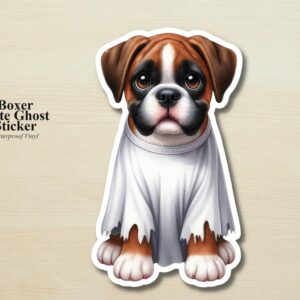 Boxer Ghost Puppy Sticker | Waterproof Vinyl Halloween Costume Dog Decal