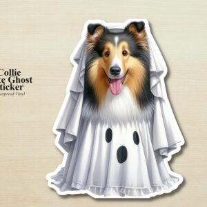 Collie Ghost Puppy Sticker | Waterproof Vinyl Halloween Costume Dog Decal