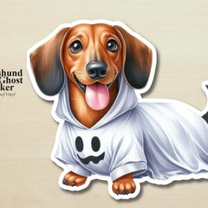 Dachshund Ghost Puppy Sticker | Waterproof Vinyl Halloween Costume Dog Decal