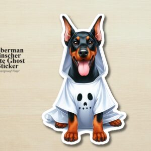 Doberman Ghost Puppy Sticker | Waterproof Vinyl Halloween Costume Dog Decal