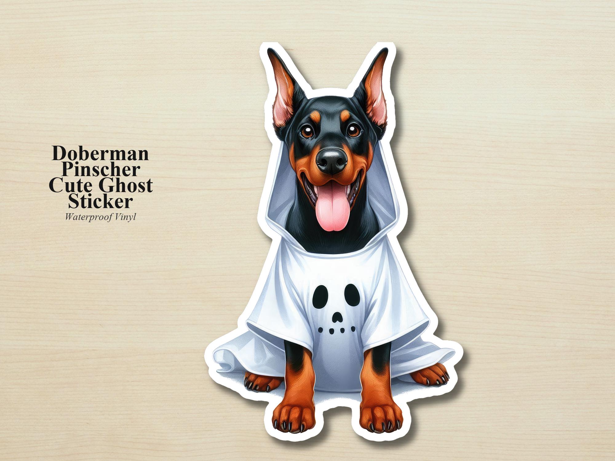 Doberman Ghost Puppy Sticker | Waterproof Vinyl Halloween Costume Dog Decal