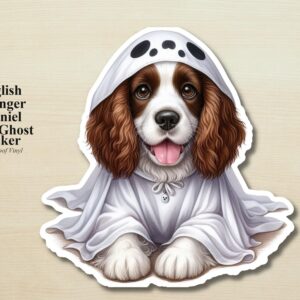 English Springer Spaniel Ghost Puppy Sticker | Waterproof Vinyl Halloween Costume Dog Decal