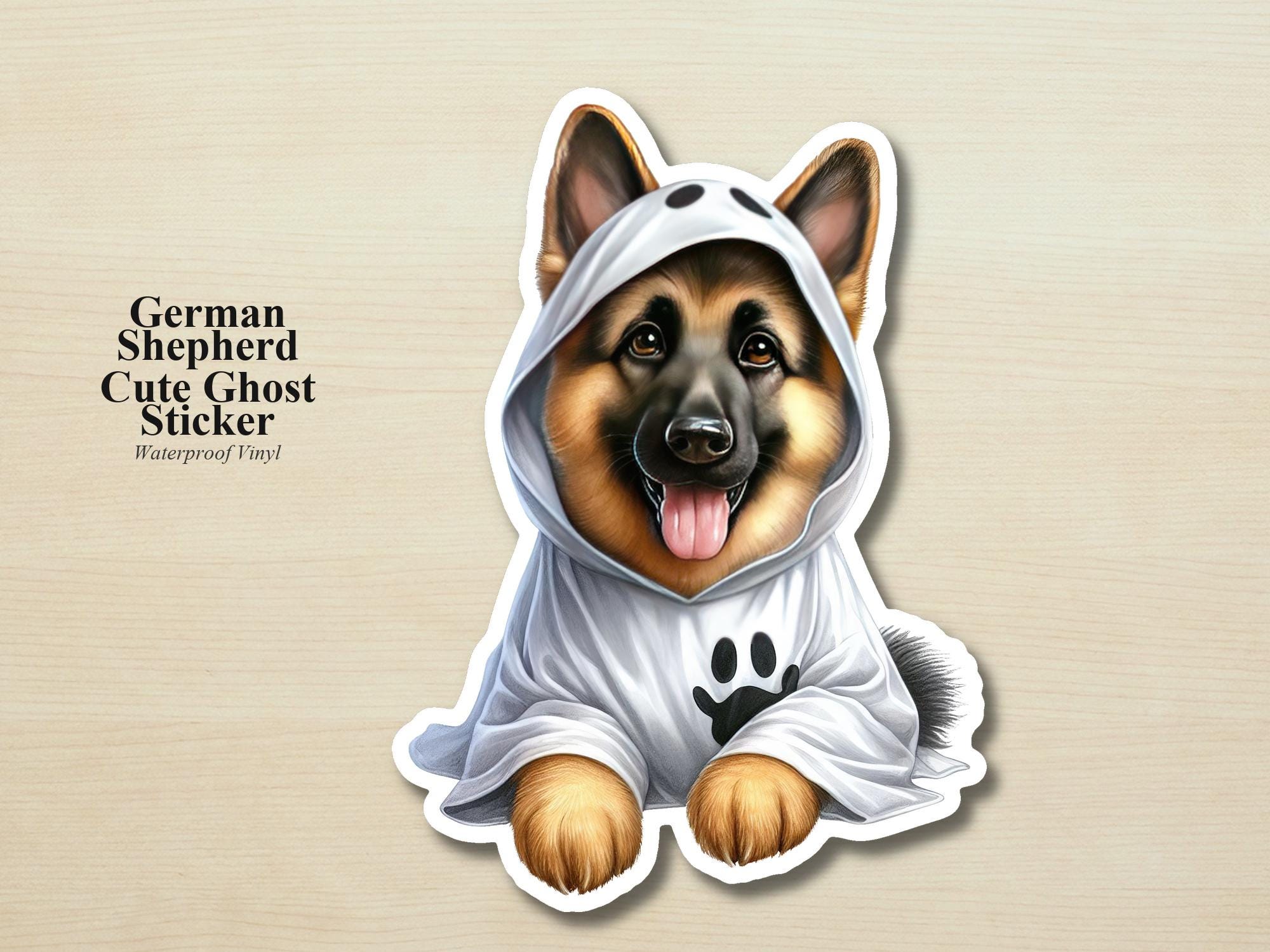 German Shepherd Ghost Puppy Sticker | Waterproof Vinyl Halloween Costume Dog Decal