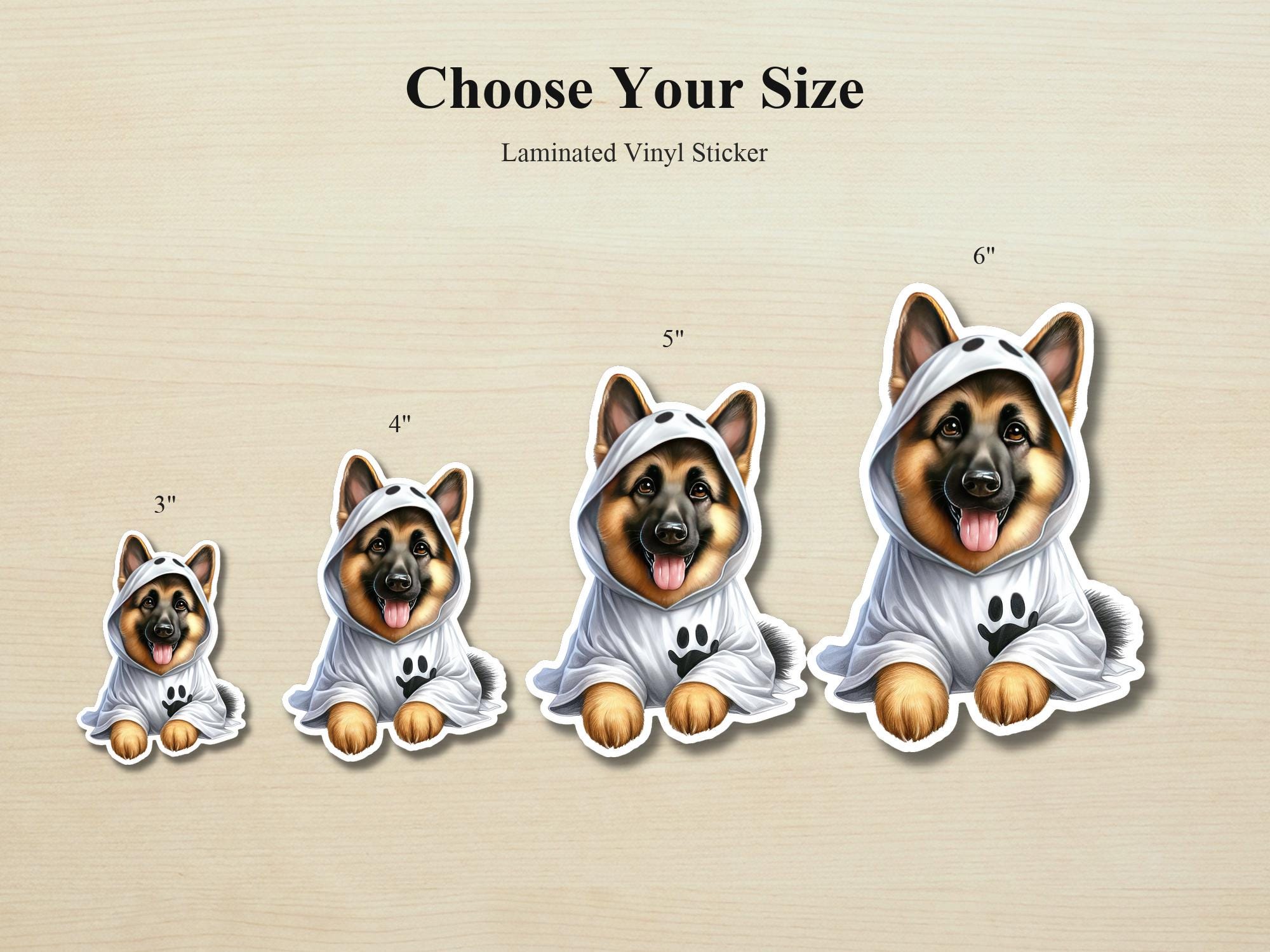 German Shepherd Ghost Puppy Sticker | Waterproof Vinyl Halloween Costume Dog Decal - Image 2