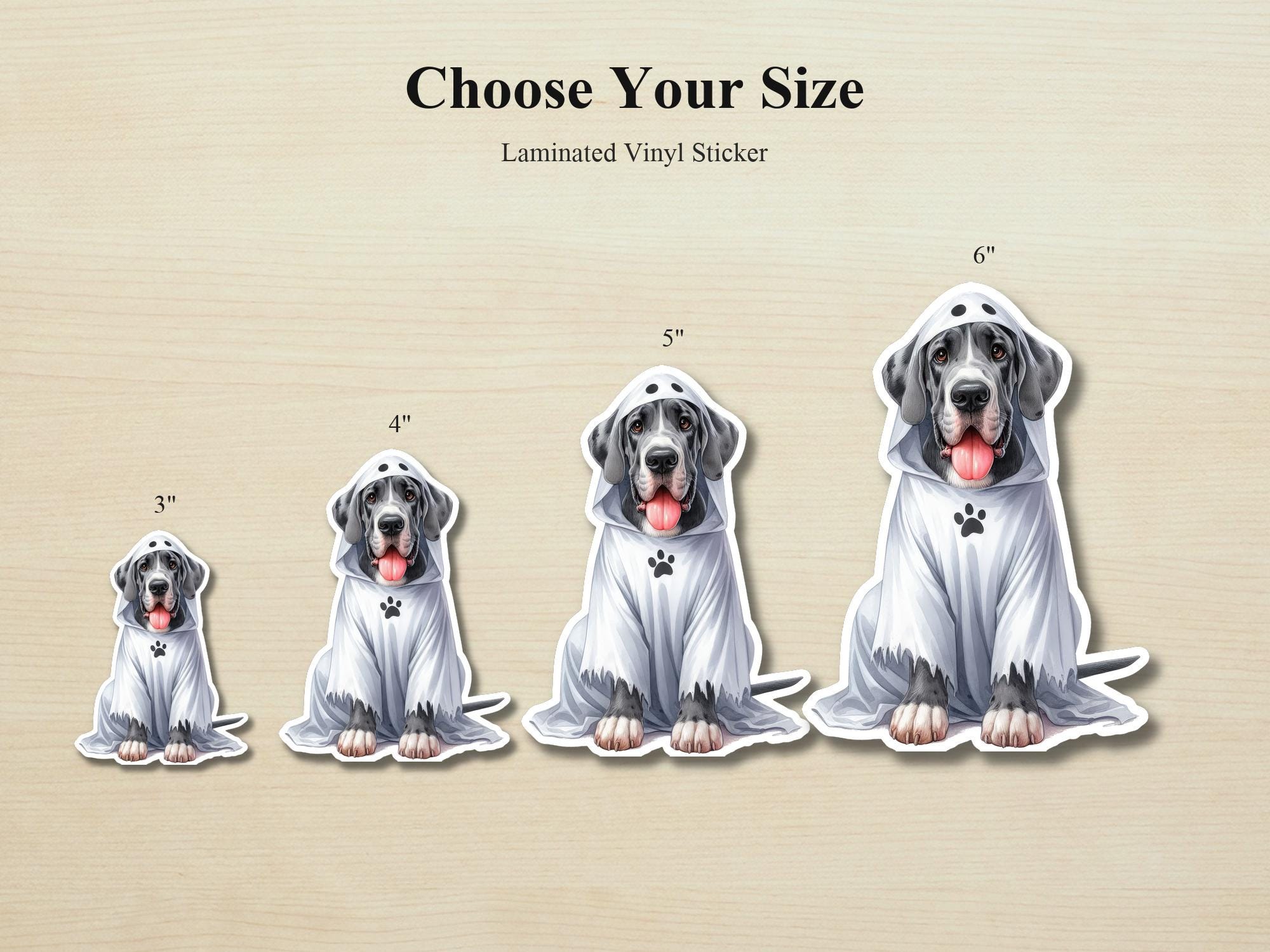 Great Dane Ghost Puppy Sticker | Waterproof Vinyl Halloween Costume Dog Decal - Image 2