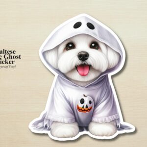 Maltese Ghost Puppy Sticker | Waterproof Vinyl Halloween Costume Dog Decal