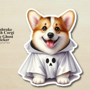 Corgi Ghost Puppy Sticker | Waterproof Vinyl Halloween Costume Dog Decal