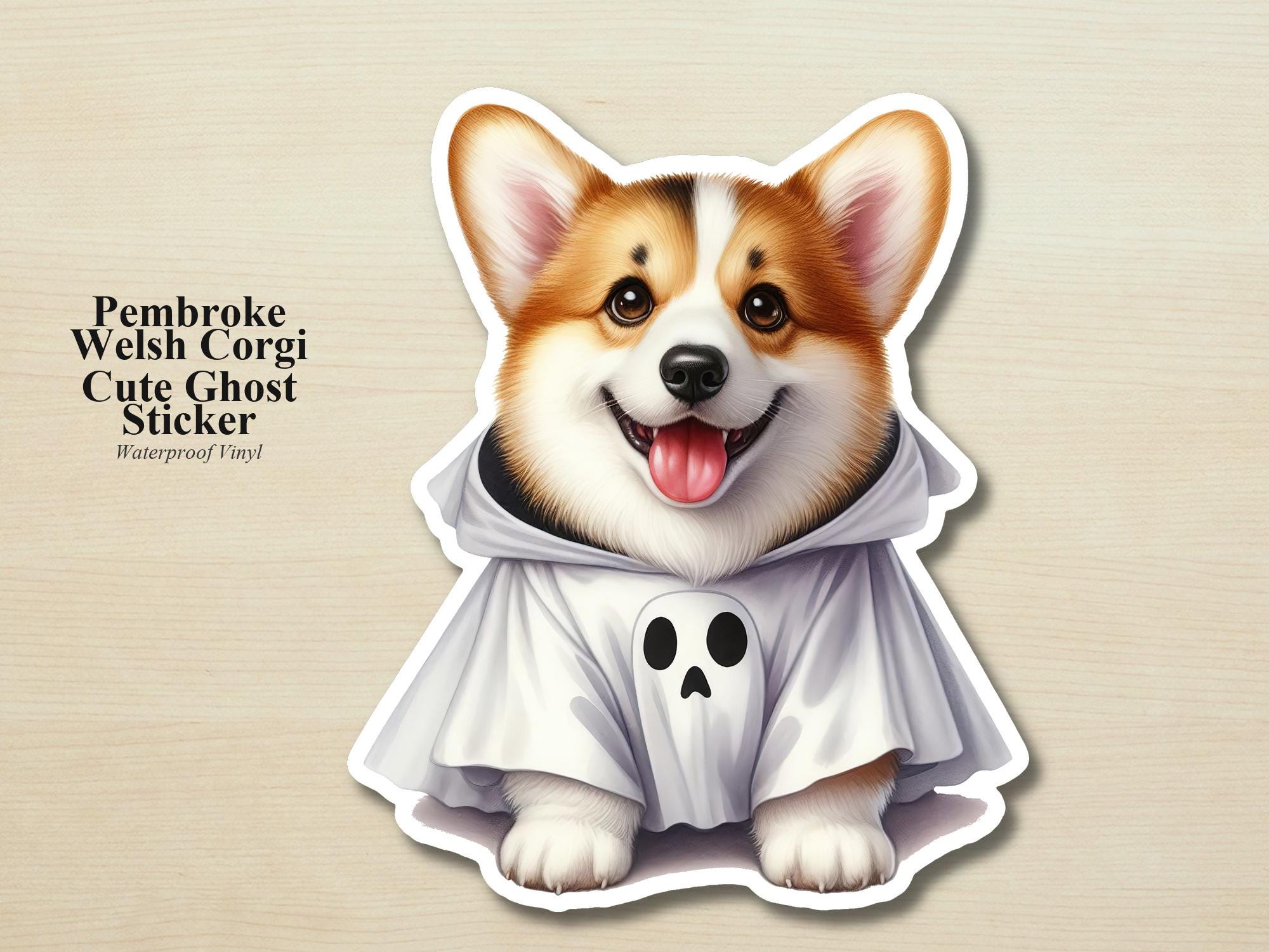 Corgi Ghost Puppy Sticker | Waterproof Vinyl Halloween Costume Dog Decal