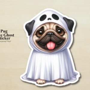 Pug Ghost Puppy Sticker | Waterproof Vinyl Halloween Costume Dog Decal