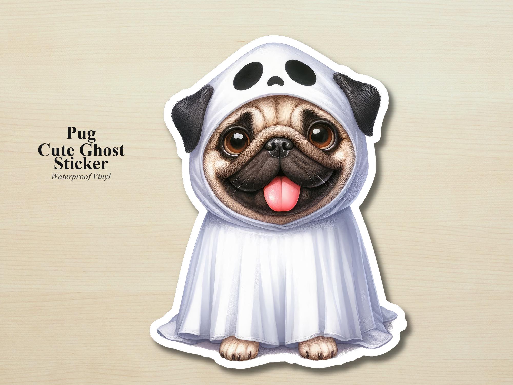 Pug Ghost Puppy Sticker | Waterproof Vinyl Halloween Costume Dog Decal