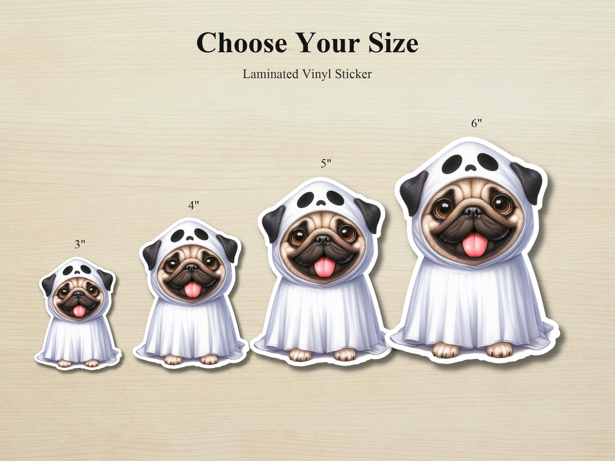 Pug Ghost Puppy Sticker | Waterproof Vinyl Halloween Costume Dog Decal - Image 2