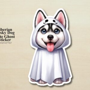 Husky Ghost Puppy Sticker | Waterproof Vinyl Halloween Costume Dog Decal