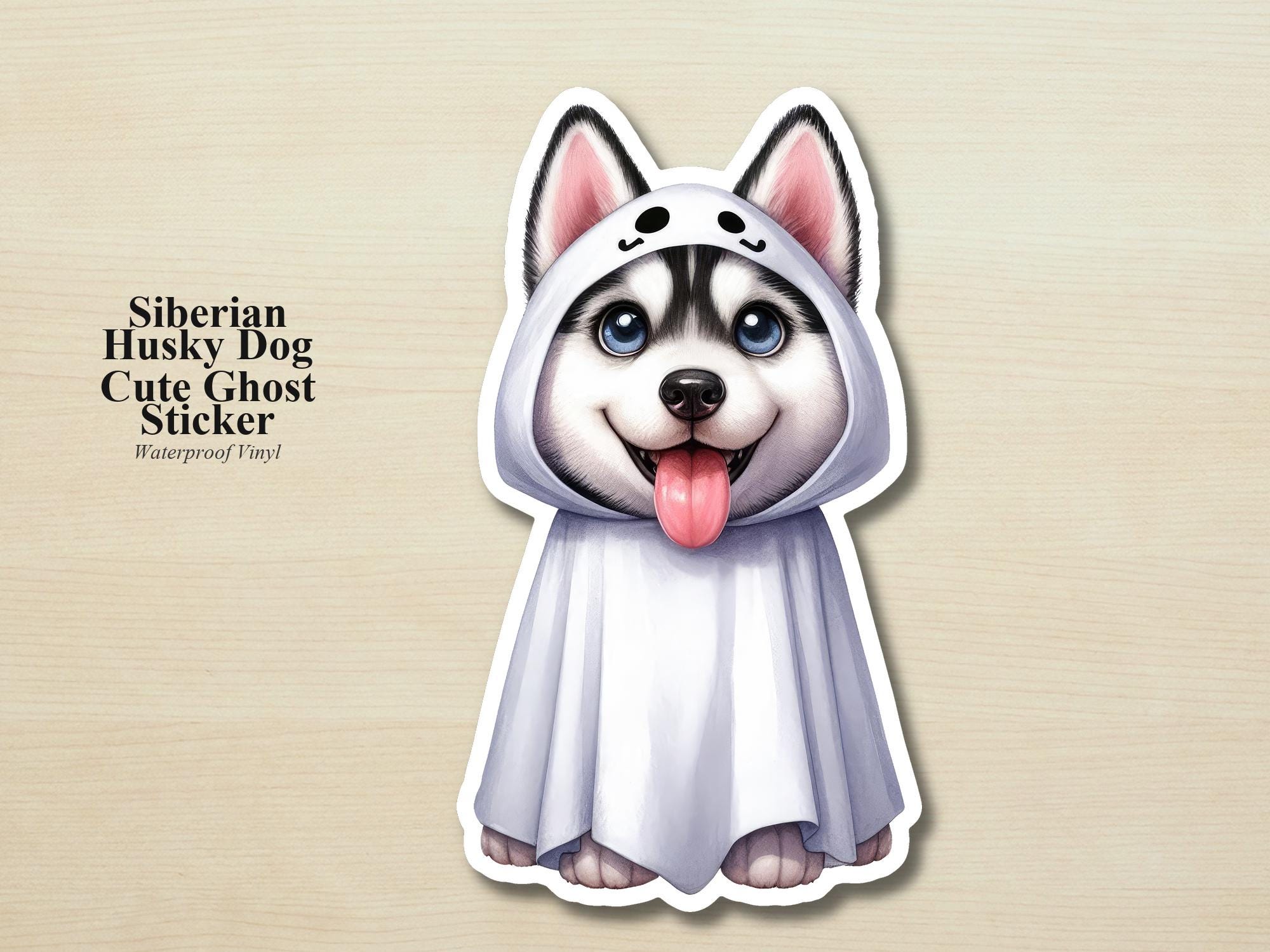 Husky Ghost Puppy Sticker | Waterproof Vinyl Halloween Costume Dog Decal