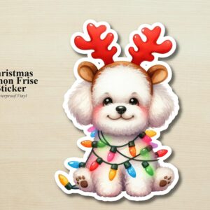 Bichon Frise Holiday Puppy Sticker | Waterproof Vinyl Christmas Lights Dog Decal