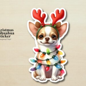 Chihuahua Holiday Puppy Sticker | Waterproof Vinyl Christmas Lights Dog Decal