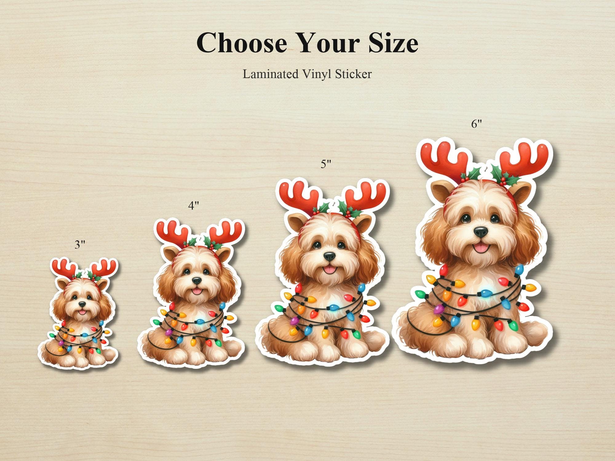 Cockapoo Holiday Puppy Sticker | Waterproof Vinyl Christmas Lights Dog Decal - Image 2